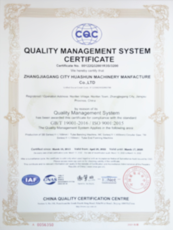 Certifikát systému řízení kvality podle směrnice o strojních zařízeních